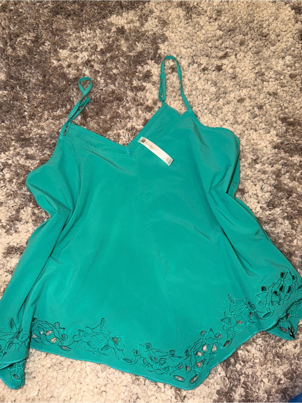 Fabletics Teal Adjustable-Strap Camisole with Laser-Cut Floral Hem